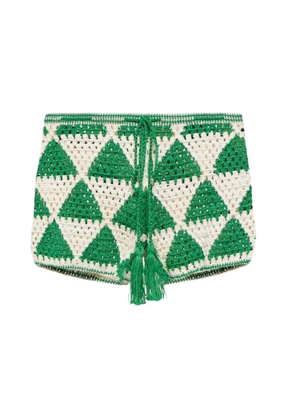 Anna Kosturova High Rise Crochet Green And White Maija Shorts Size S